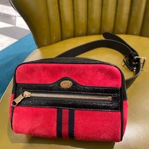 BRAND NEW
 GUCCI Ophidia red Suede Web accent cross-body black leather at
